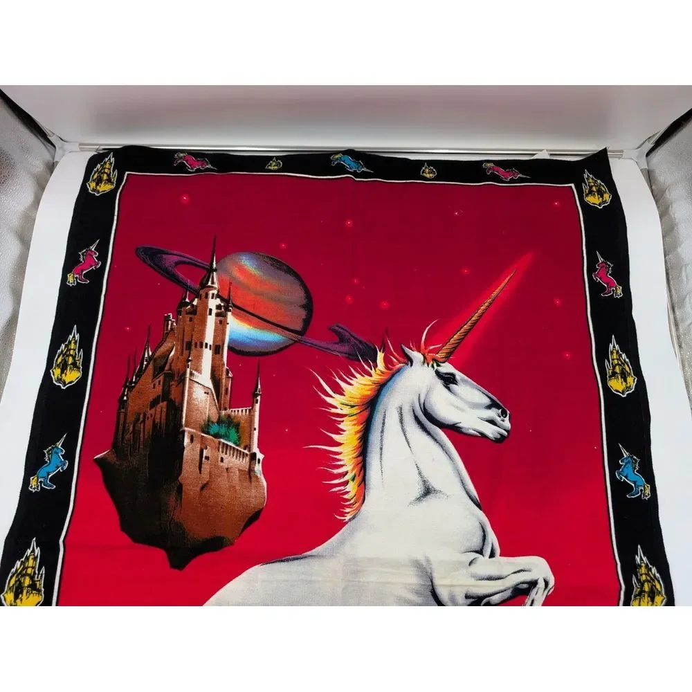 Vintage ATC NY Unicorn Fantasy Tapestry Psychedelic Space Castle‎ 80s Wall Art